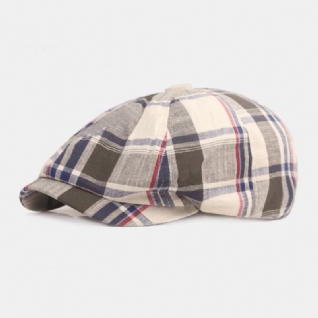 Casquette De Béret En Coton Unisexe Motif À Carreaux Décontracté Rétro Parasol Gavroche Chapeau Casquette Avant Chapeau Octogonal