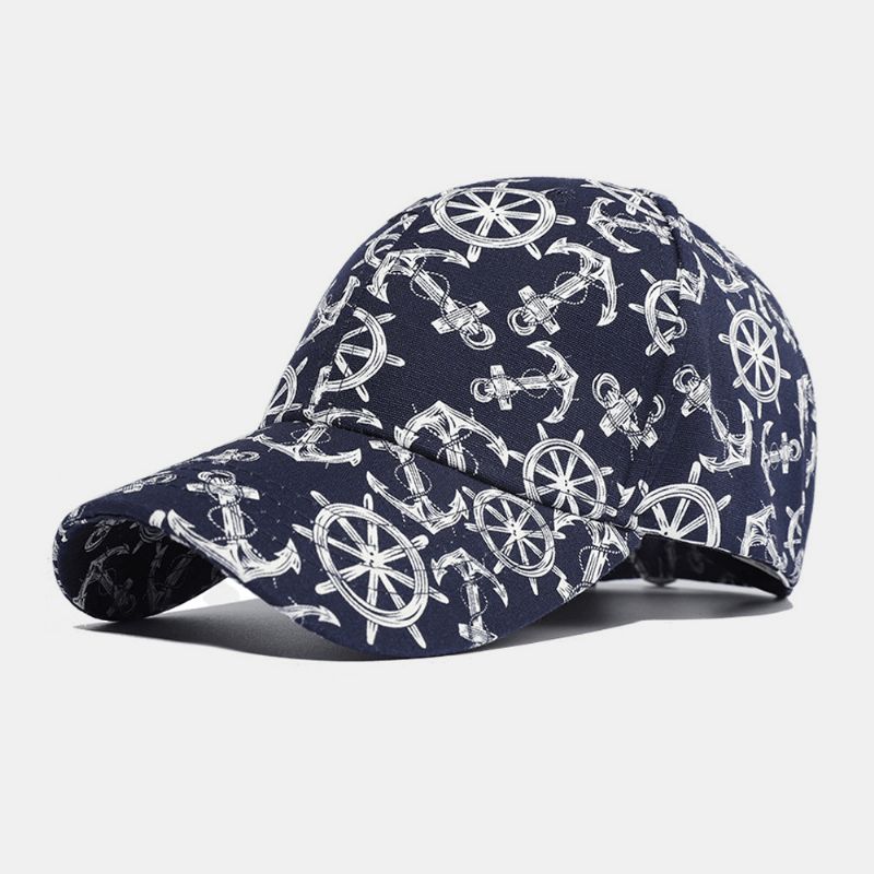 Casquette De Lierre Imprimée En Coton Unisexe Avec Motif D'ancre De Bateau Chapeaux De Baseball Pour Sports De Plein Air D'été