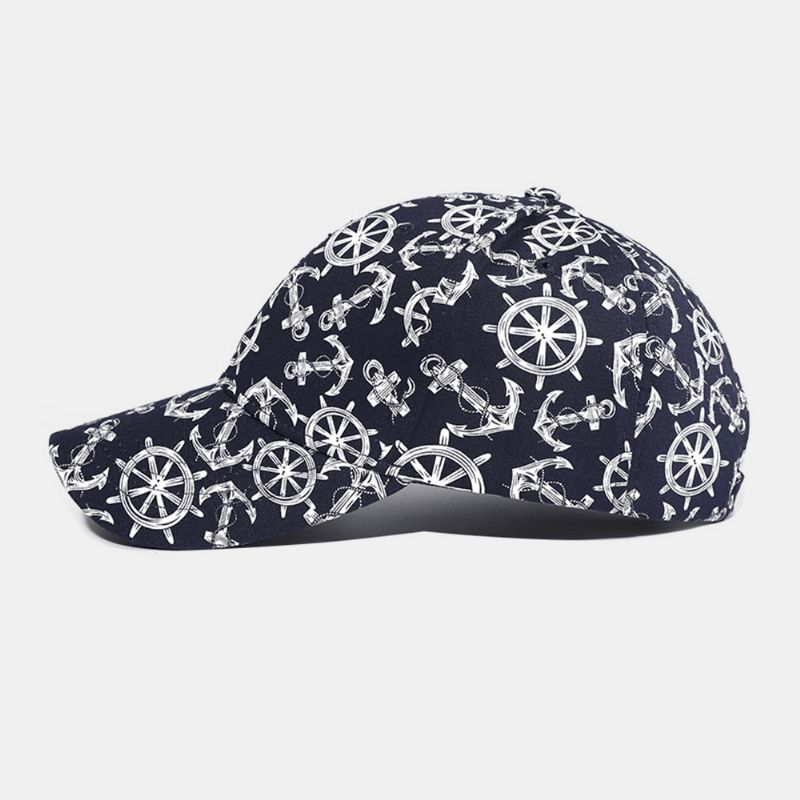 Casquette De Lierre Imprimée En Coton Unisexe Avec Motif D'ancre De Bateau Chapeaux De Baseball Pour Sports De Plein Air D'été