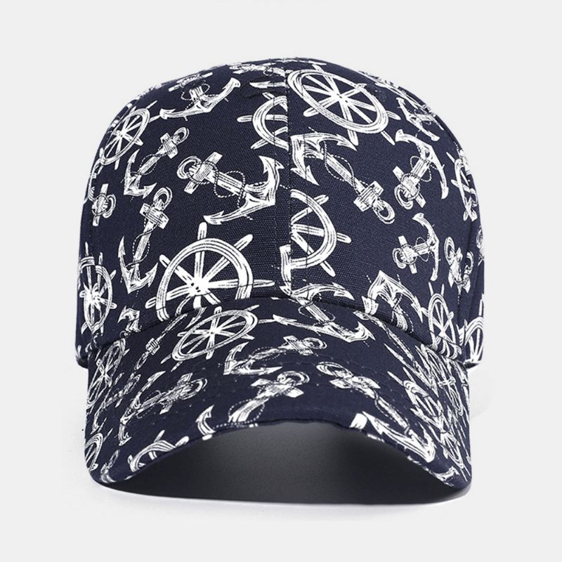 Casquette De Lierre Imprimée En Coton Unisexe Avec Motif D'ancre De Bateau Chapeaux De Baseball Pour Sports De Plein Air D'été