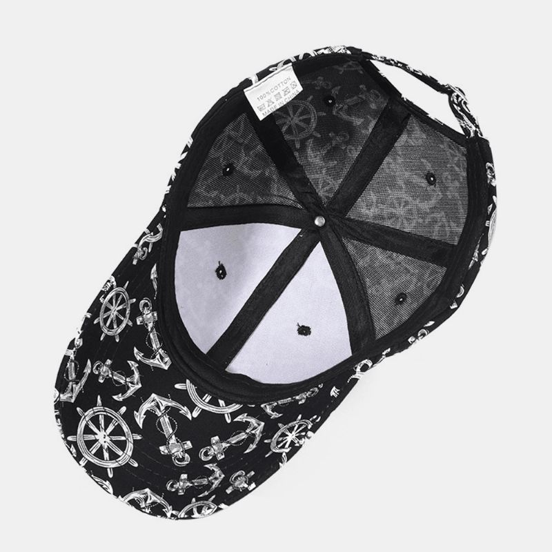 Casquette De Lierre Imprimée En Coton Unisexe Avec Motif D'ancre De Bateau Chapeaux De Baseball Pour Sports De Plein Air D'été