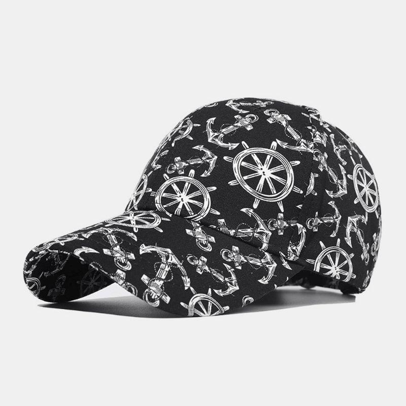 Casquette De Lierre Imprimée En Coton Unisexe Avec Motif D'ancre De Bateau Chapeaux De Baseball Pour Sports De Plein Air D'été