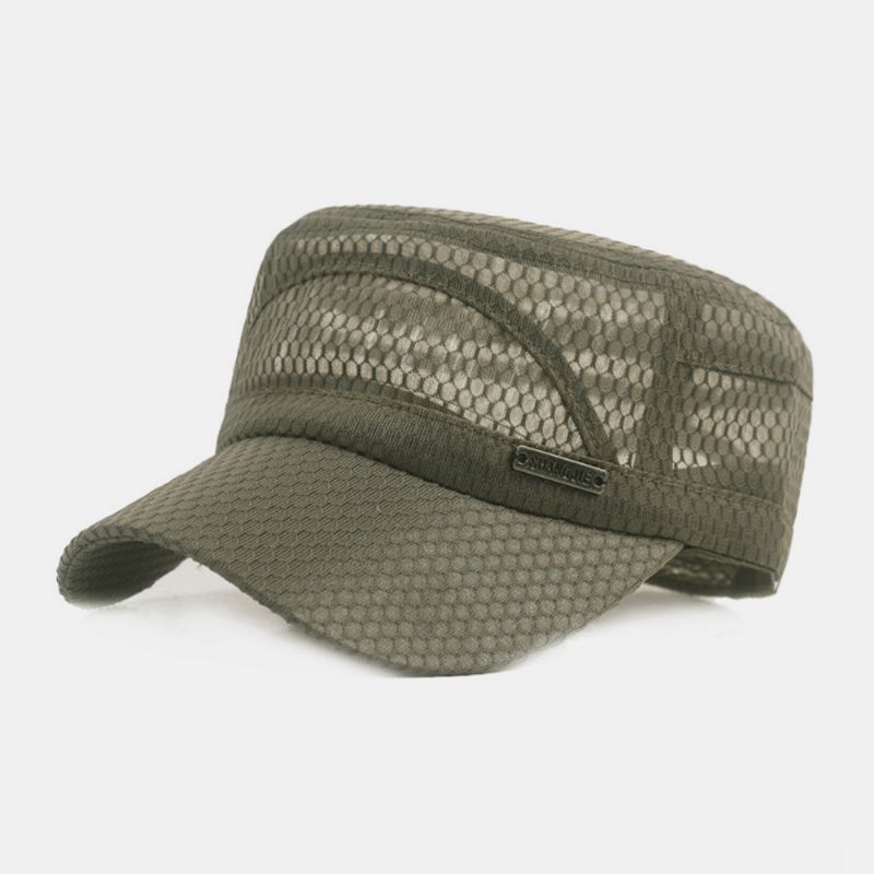 Casquette Plate De Couleur Unie Respirante En Maille Réglable Pour Hommes Avec Étiquette En Métal