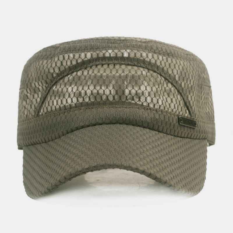 Casquette Plate De Couleur Unie Respirante En Maille Réglable Pour Hommes Avec Étiquette En Métal