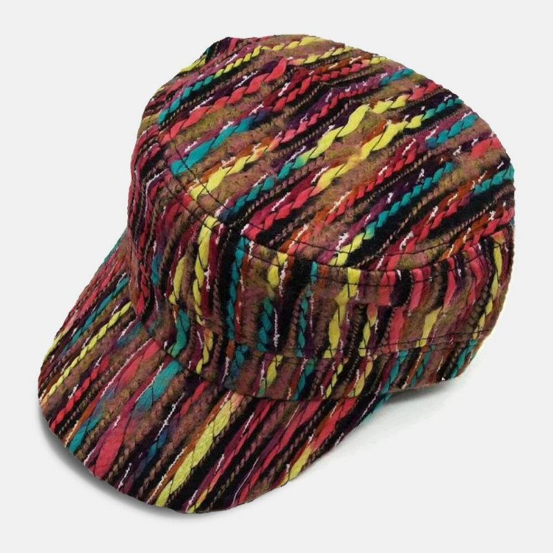 Chapeau De Baseball Unisexe En Laine Arc-en-ciel De Couleur Mélangée De Style Ethnique Avec Pare-soleil Décontracté