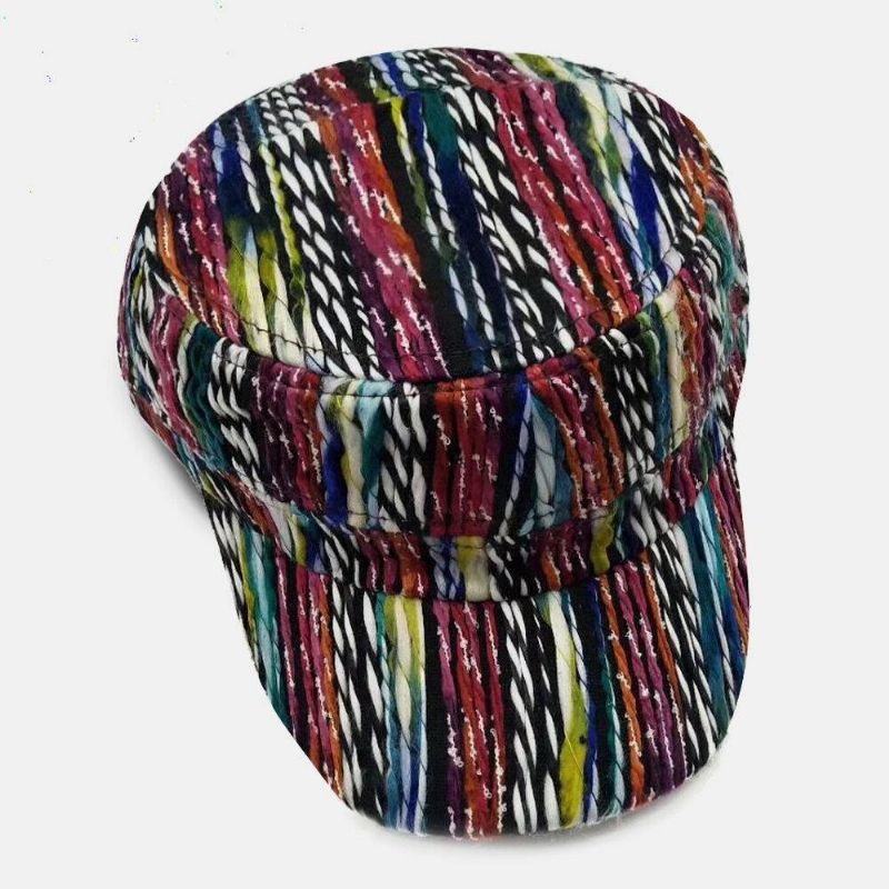 Chapeau De Baseball Unisexe En Laine Arc-en-ciel De Couleur Mélangée De Style Ethnique Avec Pare-soleil Décontracté