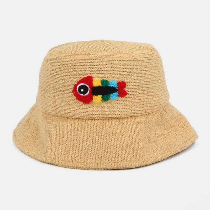 Chapeau De Seau De Chapeau De Couple Occasionnel Mignon D'os De Poisson De Broderie De Laine Unisexe