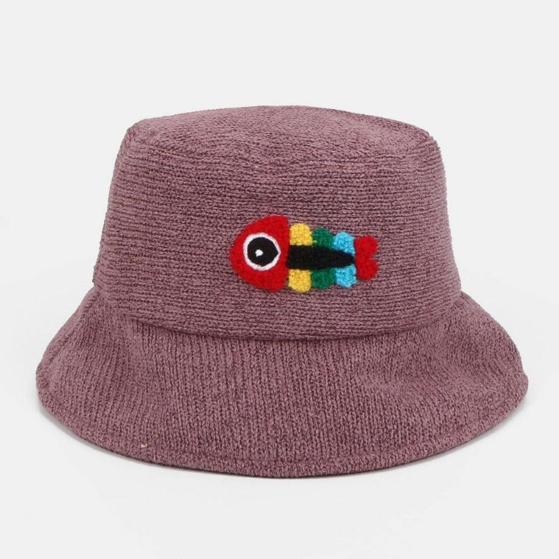 Chapeau De Seau De Chapeau De Couple Occasionnel Mignon D'os De Poisson De Broderie De Laine Unisexe