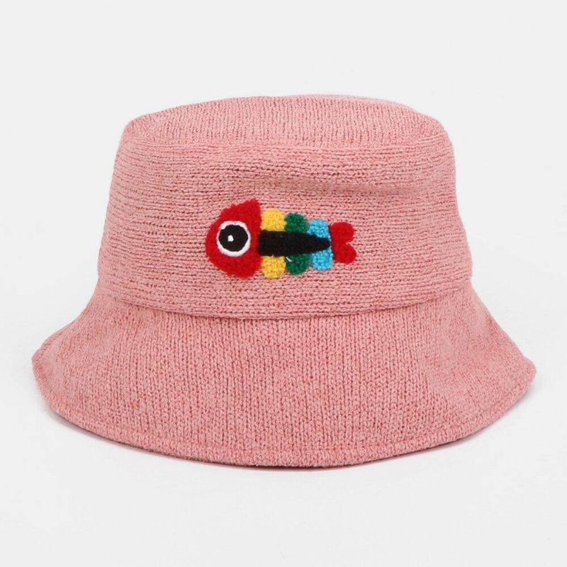 Chapeau De Seau De Chapeau De Couple Occasionnel Mignon D'os De Poisson De Broderie De Laine Unisexe