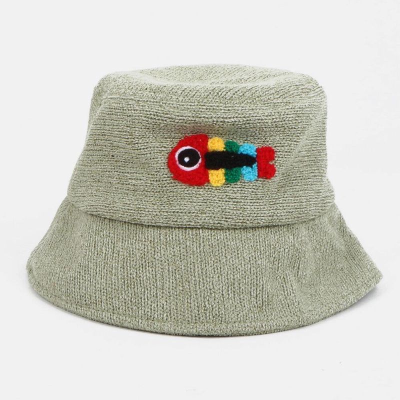 Chapeau De Seau De Chapeau De Couple Occasionnel Mignon D'os De Poisson De Broderie De Laine Unisexe