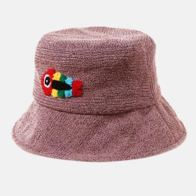 Chapeau De Seau De Chapeau De Couple Occasionnel Mignon D'os De Poisson De Broderie De Laine Unisexe