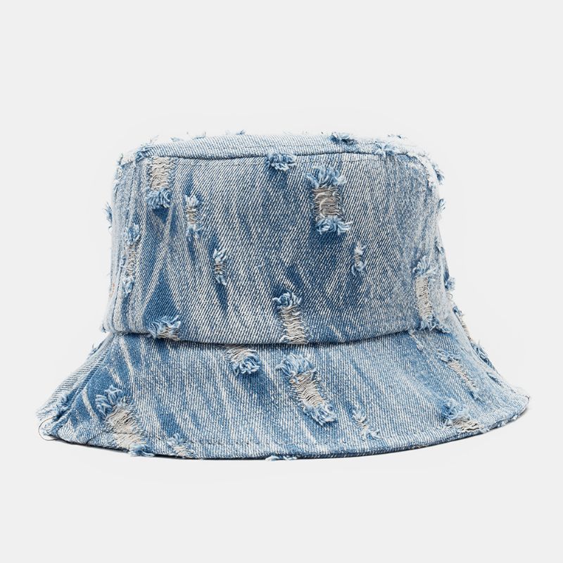 Chapeau Seau Unisexe En Denim Avec Motif De Lettres Et Broderie Endommagé Fabriqué À L'ancienne