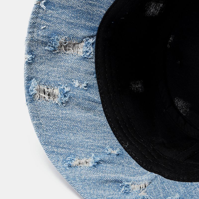 Chapeau Seau Unisexe En Denim Avec Motif De Lettres Et Broderie Endommagé Fabriqué À L'ancienne