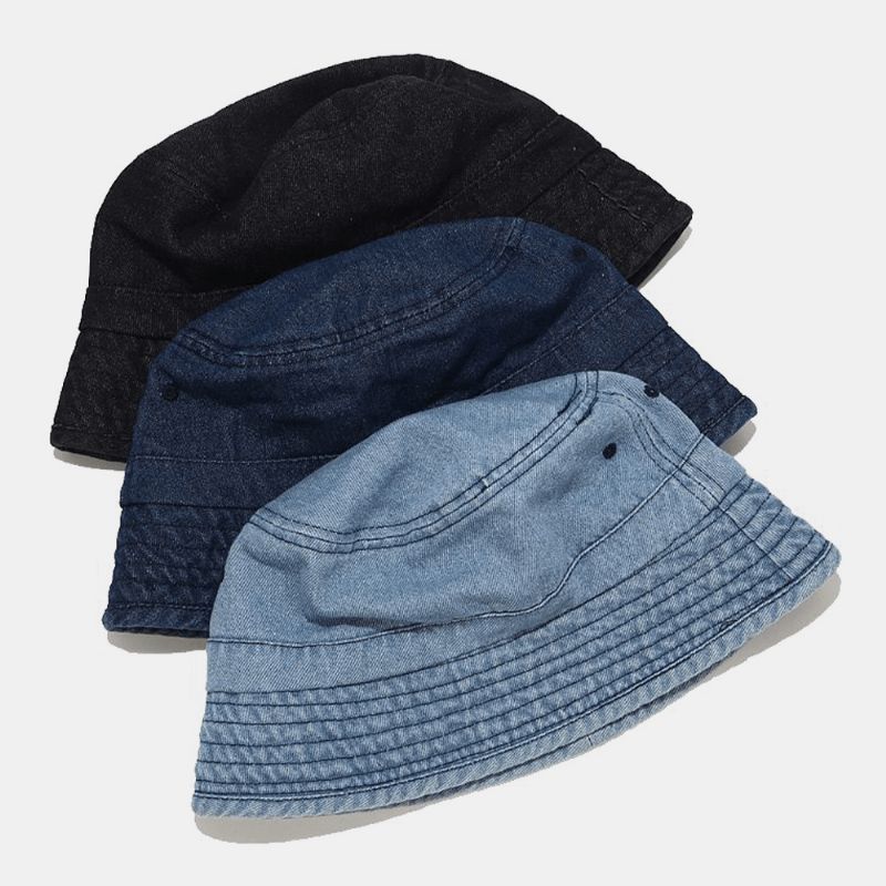 Chapeau De Seau Unisexe En Denim Avec Trous Cassés Fait À L'ancienne