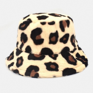 Chapeau Seau Unisexe En Peluche Doux Et Chaud Décontracté Avec Motif Léopard Mignon