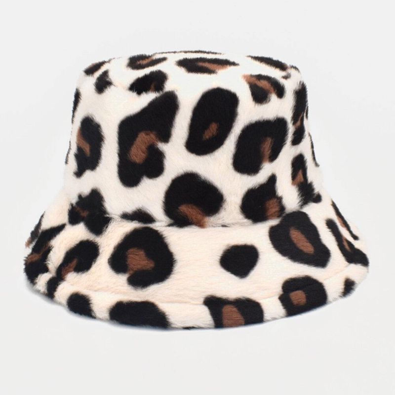 Chapeau Seau Unisexe En Peluche Doux Et Chaud Décontracté Avec Motif Léopard Mignon