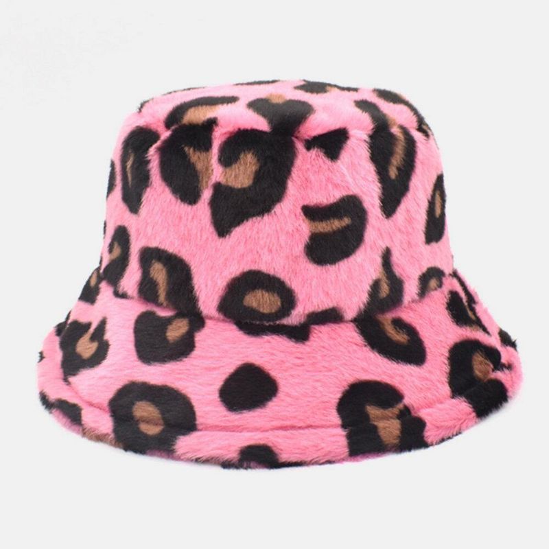 Chapeau Seau Unisexe En Peluche Doux Et Chaud Décontracté Avec Motif Léopard Mignon