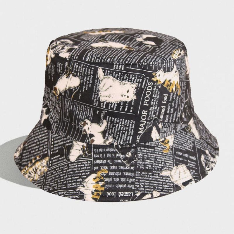 Chapeau De Seau De Voyage Doux Pour Femmes Et Hommes En Coton Double Face Avec Lettres Et Peinture