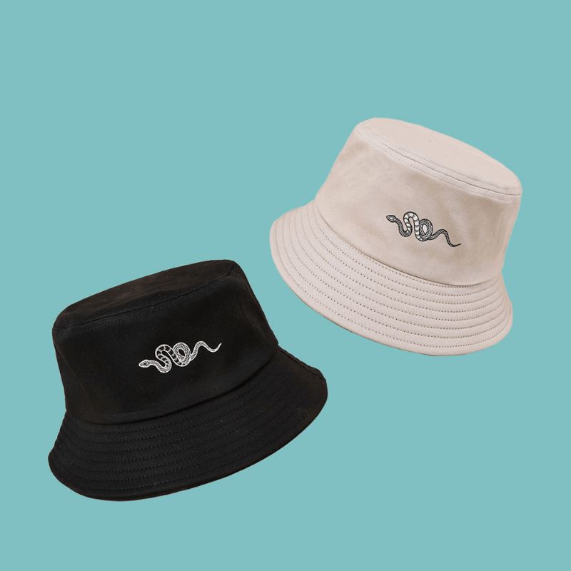 Chapeau De Soleil Imprimé Motif Serpent Unisexe Coton Simple Polyvalent Chapeau Seau De Protection Solaire