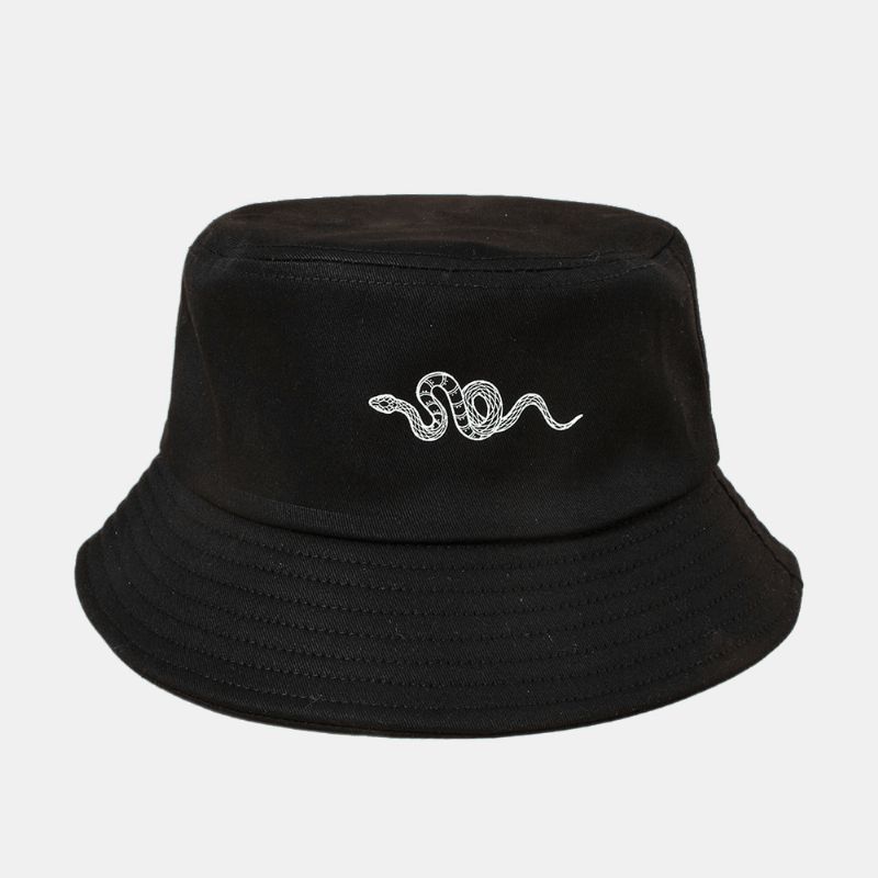 Chapeau De Soleil Imprimé Motif Serpent Unisexe Coton Simple Polyvalent Chapeau Seau De Protection Solaire