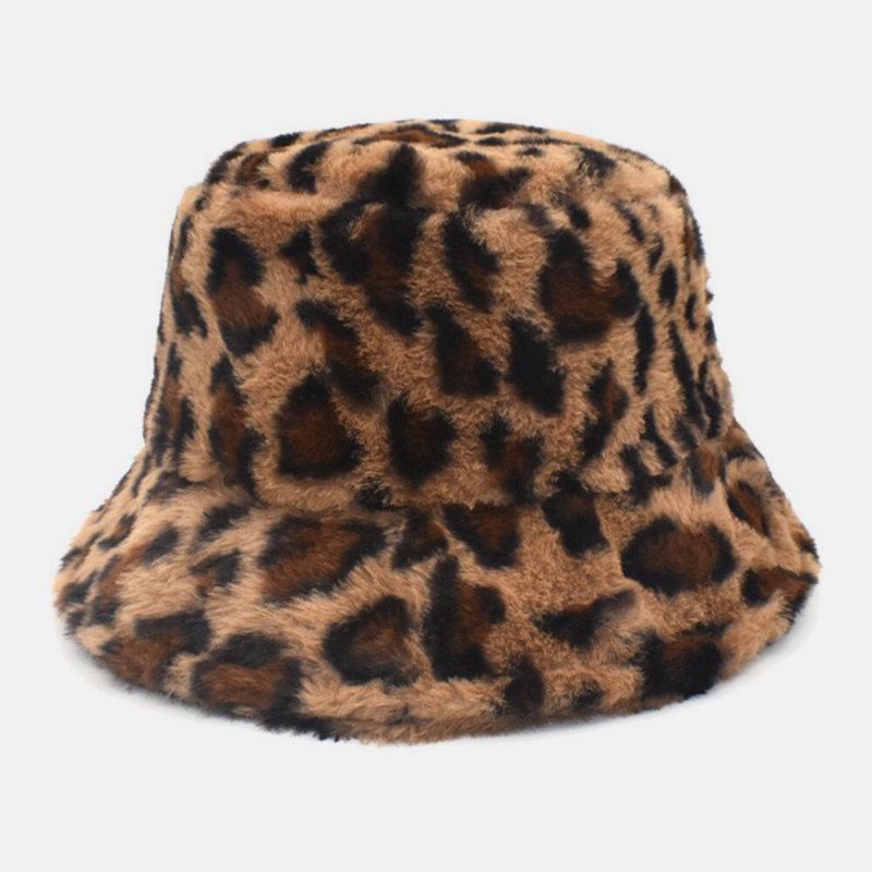 Femmes Agneau Cheveux Chaud Doux Motif Léopard Casual Personnalité Seau Chapeau