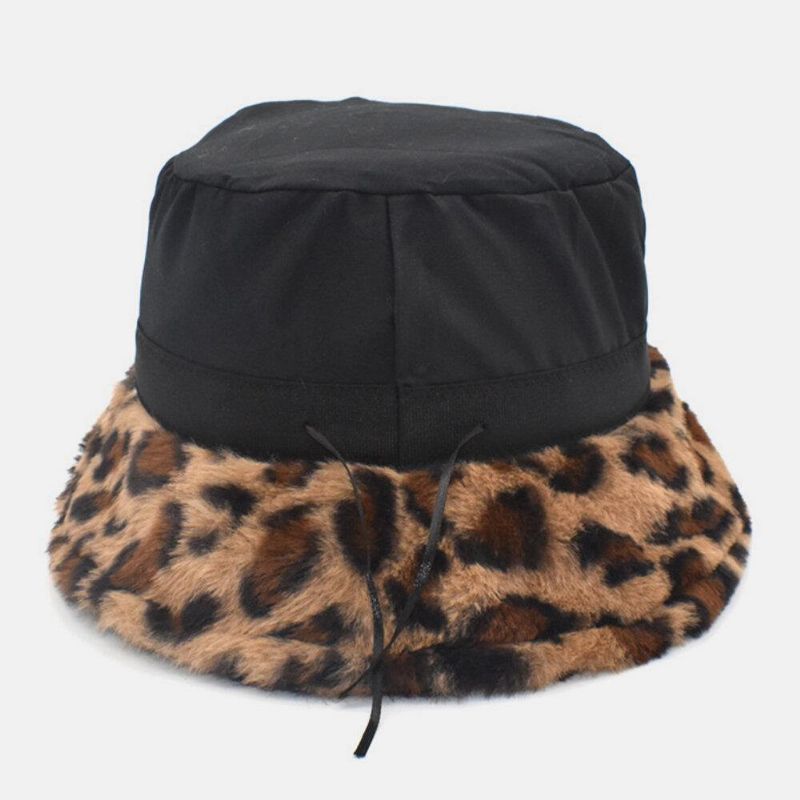 Femmes Agneau Cheveux Chaud Doux Motif Léopard Casual Personnalité Seau Chapeau