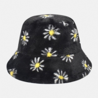 Femmes Agneau Cheveux Doux Chaud Plus Épaissir Casual All-match Mignon Daisy Fleur Motif Seau Chapeau