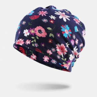 Femmes Coton Coloré Motif D'impression Florale Décontracté Extérieur Double Usage Cou Protection Brimless Beanie