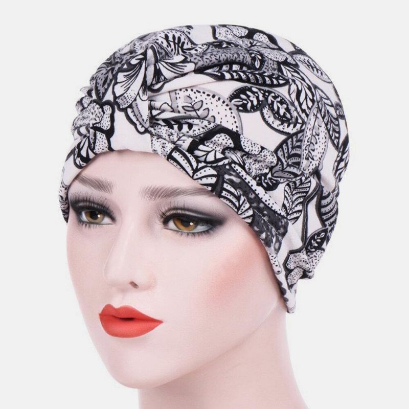 Femmes Coton Coloré Pastorale Motif Floral Casual Personnalité Élastique Brimless Beanie Écharpe