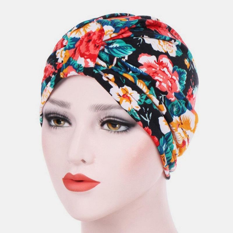 Femmes Coton Coloré Pastorale Motif Floral Casual Personnalité Élastique Brimless Beanie Écharpe