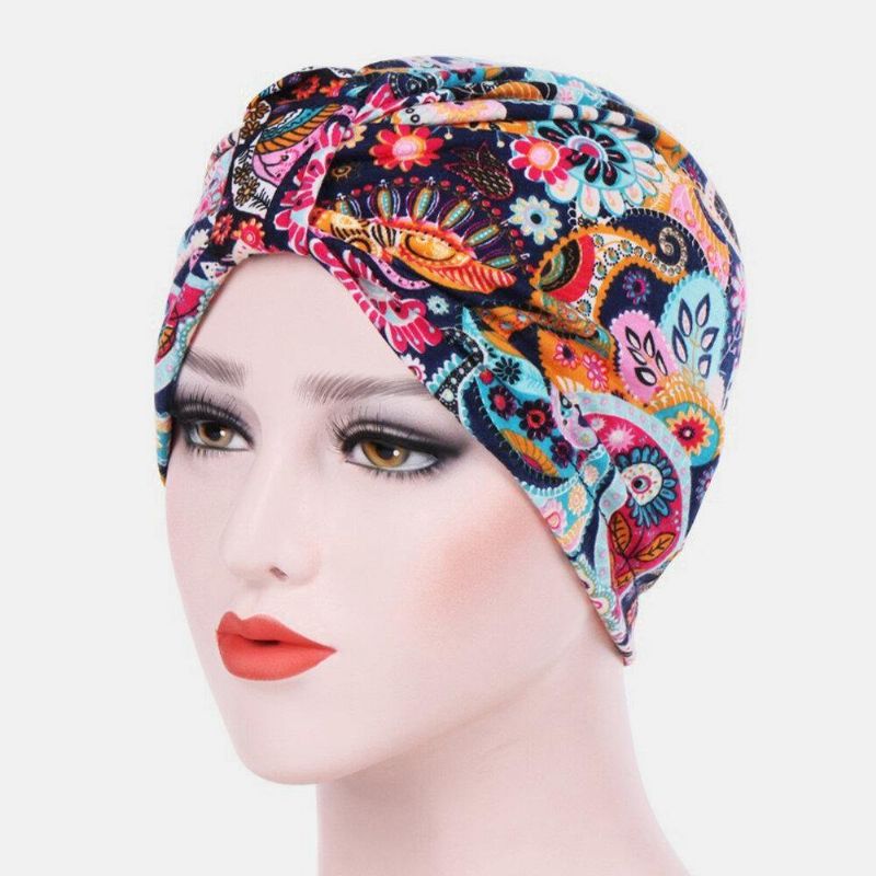 Femmes Coton Coloré Pastorale Motif Floral Casual Personnalité Élastique Brimless Beanie Écharpe