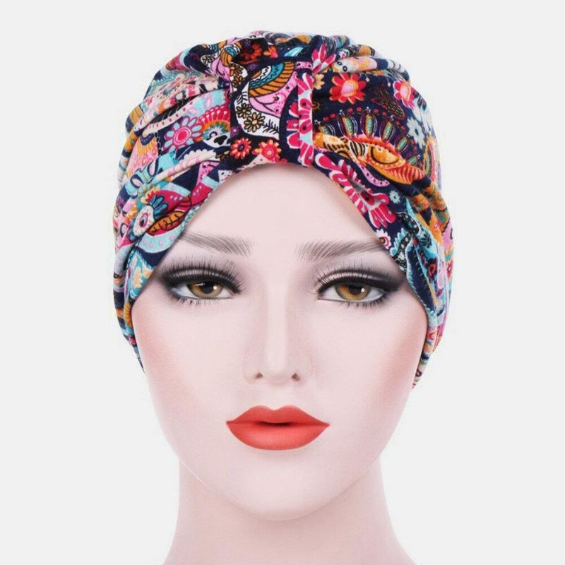 Femmes Coton Coloré Pastorale Motif Floral Casual Personnalité Élastique Brimless Beanie Écharpe