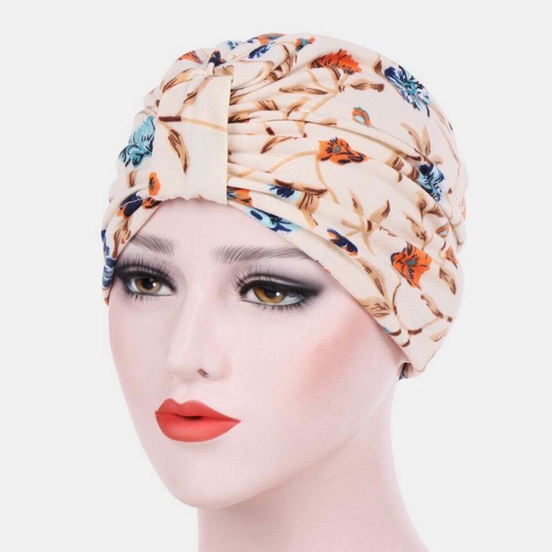 Femmes Coton Coloré Pastorale Motif Floral Casual Personnalité Élastique Brimless Beanie Écharpe