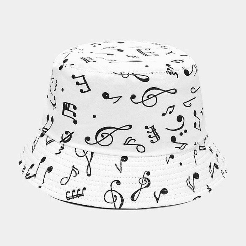 Femmes Coton Motif De Note De Musique Double Face Portant Un Chapeau De Seau De Parasol De Voyage En Plein Air