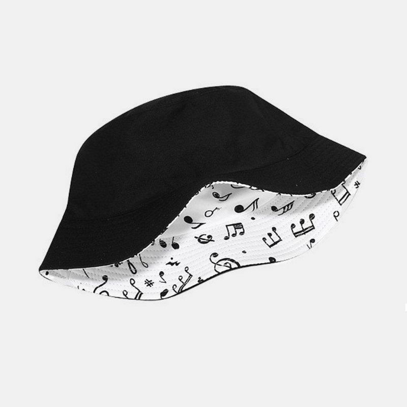 Femmes Coton Motif De Note De Musique Double Face Portant Un Chapeau De Seau De Parasol De Voyage En Plein Air