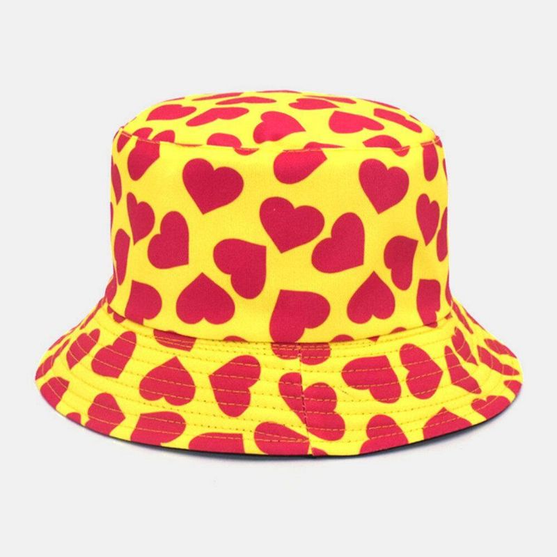 Femmes Et Hommes Love Print Pattern Double Face Outdoor Casual Sunshade Bucket Hat