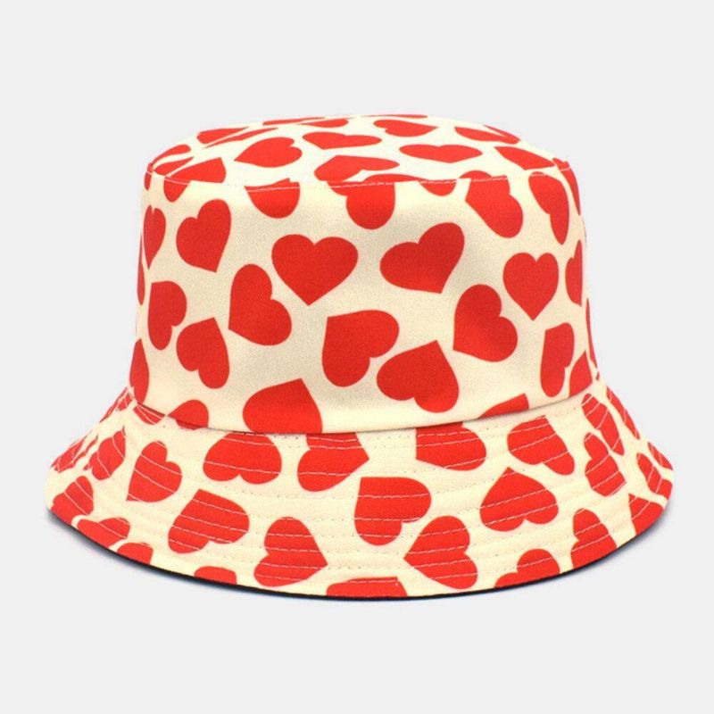 Femmes Et Hommes Love Print Pattern Double Face Outdoor Casual Sunshade Bucket Hat