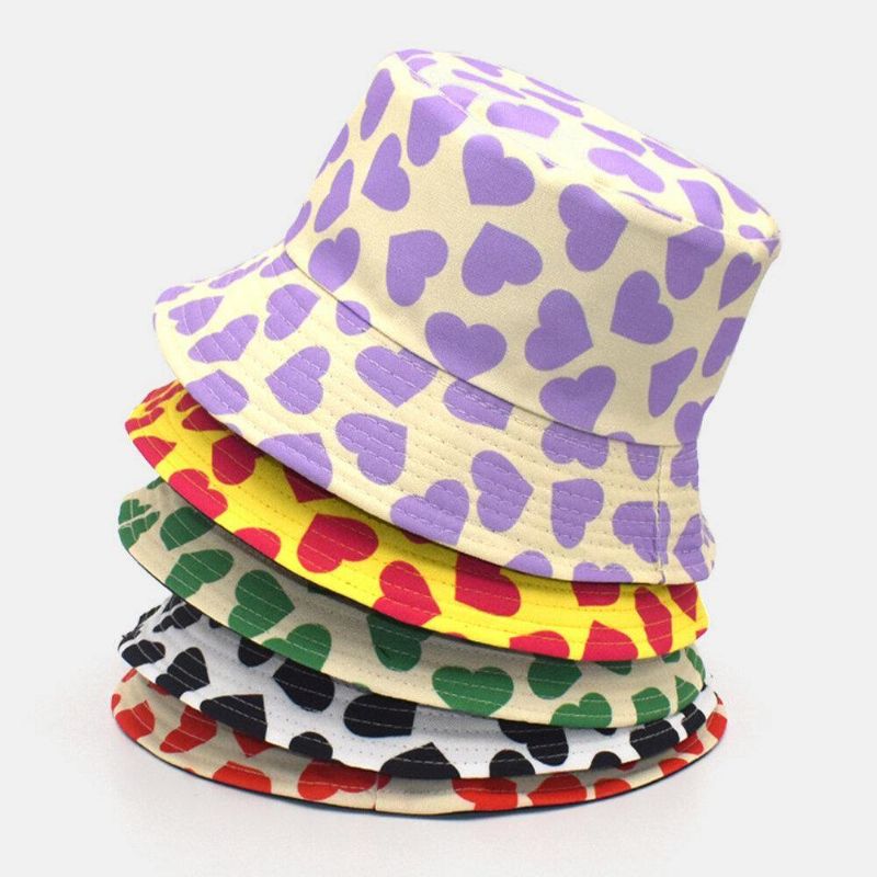 Femmes Et Hommes Love Print Pattern Double Face Outdoor Casual Sunshade Bucket Hat