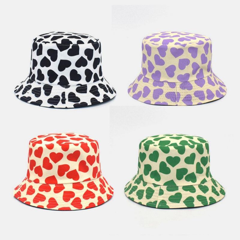 Femmes Et Hommes Love Print Pattern Double Face Outdoor Casual Sunshade Bucket Hat