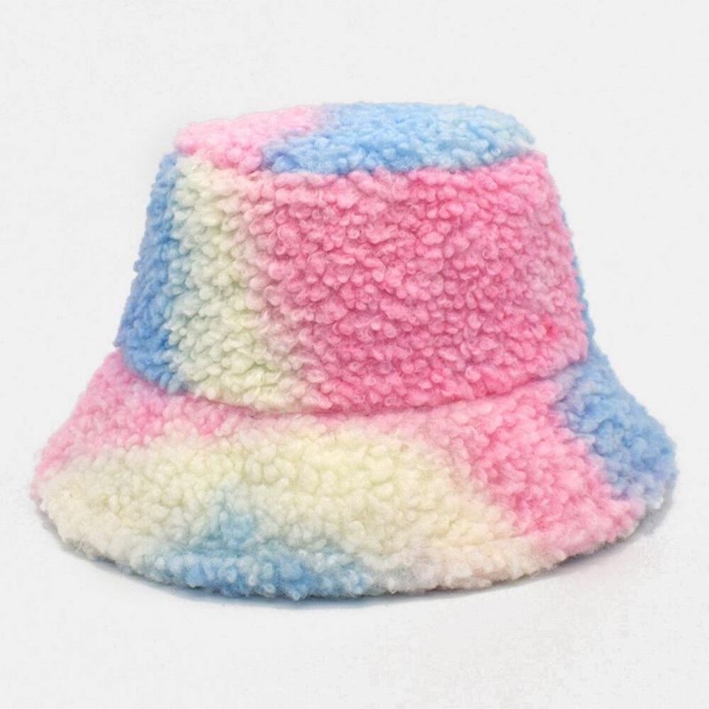 Femmes Tie-dye Mix Color Agneau Hair Warm Casual Cute Bucket Hat