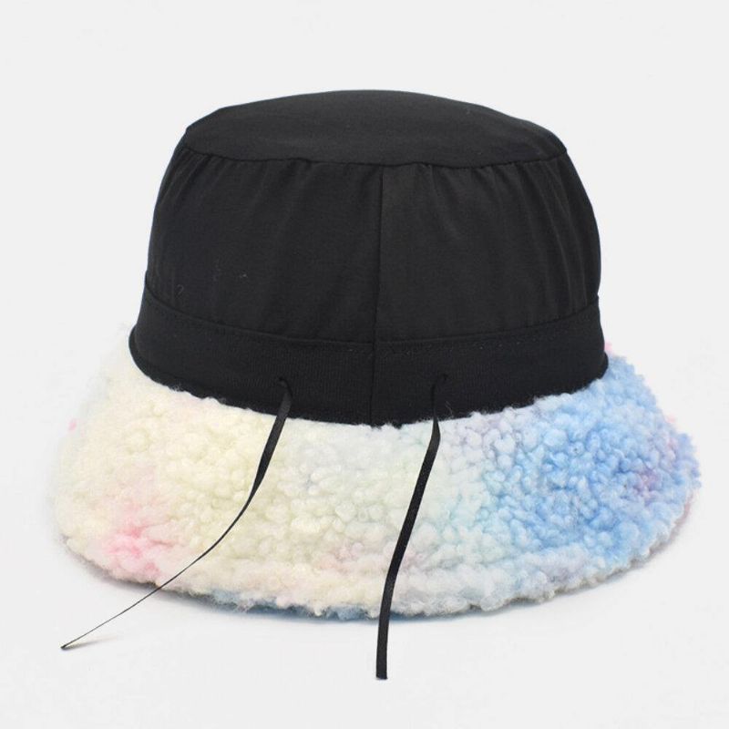 Femmes Tie-dye Mix Color Agneau Hair Warm Casual Cute Bucket Hat