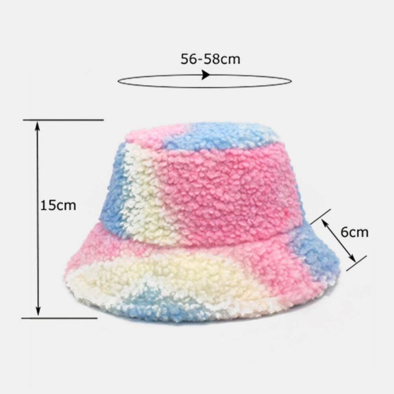 Femmes Tie-dye Mix Color Agneau Hair Warm Casual Cute Bucket Hat