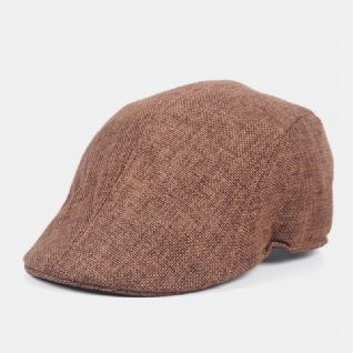 Hommes Coton Lin Couleur Unie Bérets Casquettes Été Parasol Respirant Chapeau Plat Pilote Chapeau