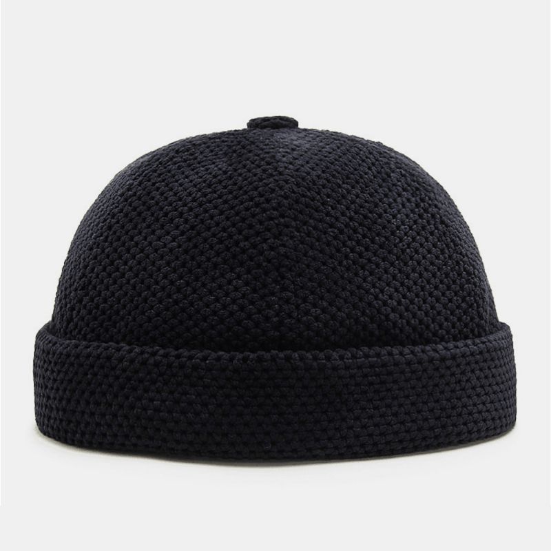 Hommes Coton Tricoté Solide Couleur British Vintage Brimless Beanie Landlord Cap Skull Cap