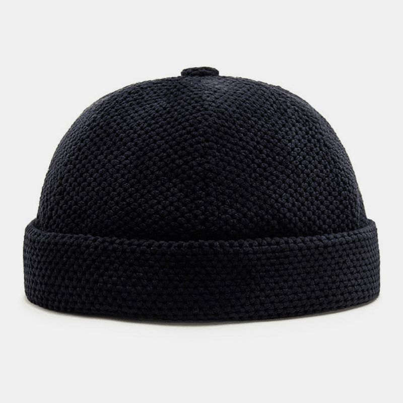 Hommes Coton Tricoté Solide Couleur British Vintage Brimless Beanie Landlord Cap Skull Cap