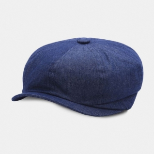 Hommes Denim Patchwork Béret Casquette Décontracté Rétro Élastique Bande Octogonale Chapeau Plat Chapeau Peintre Gavroche Casquette