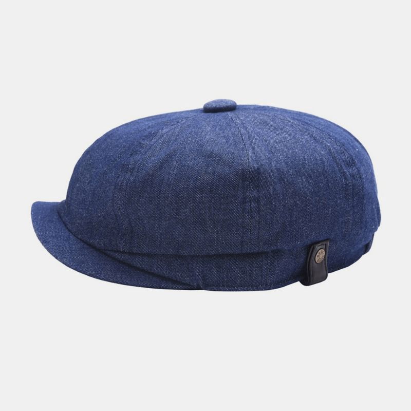 Hommes Denim Patchwork Béret Casquette Décontracté Rétro Élastique Bande Octogonale Chapeau Plat Chapeau Peintre Gavroche Casquette