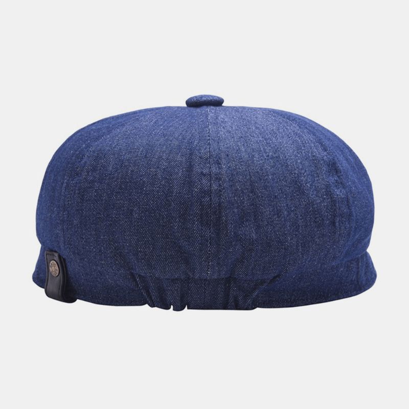 Hommes Denim Patchwork Béret Casquette Décontracté Rétro Élastique Bande Octogonale Chapeau Plat Chapeau Peintre Gavroche Casquette