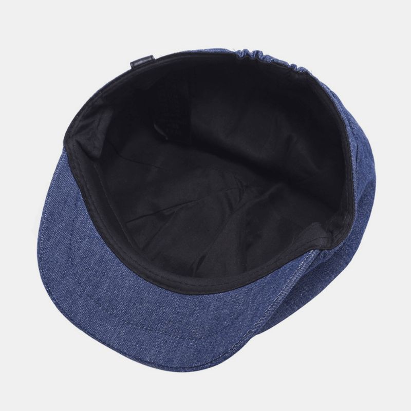 Hommes Denim Patchwork Béret Casquette Décontracté Rétro Élastique Bande Octogonale Chapeau Plat Chapeau Peintre Gavroche Casquette