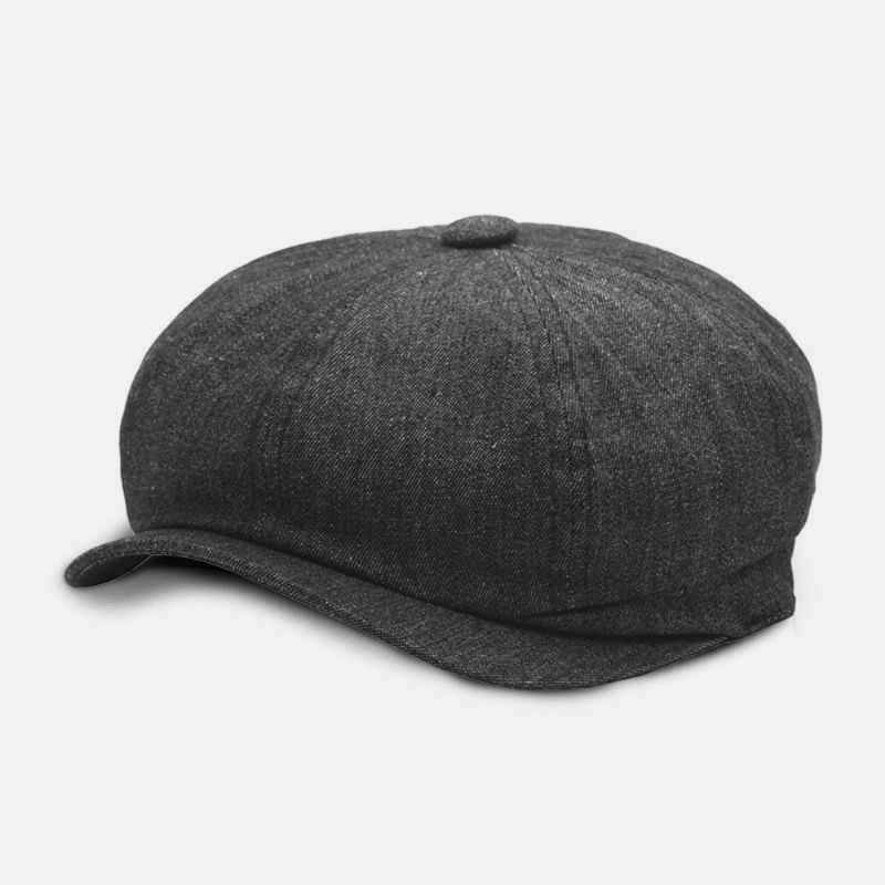 Hommes Denim Patchwork Béret Casquette Décontracté Rétro Élastique Bande Octogonale Chapeau Plat Chapeau Peintre Gavroche Casquette